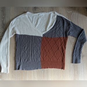 E&M‎ Boutique Colorblock V-Neck Cable Knit Sweater Women's Large